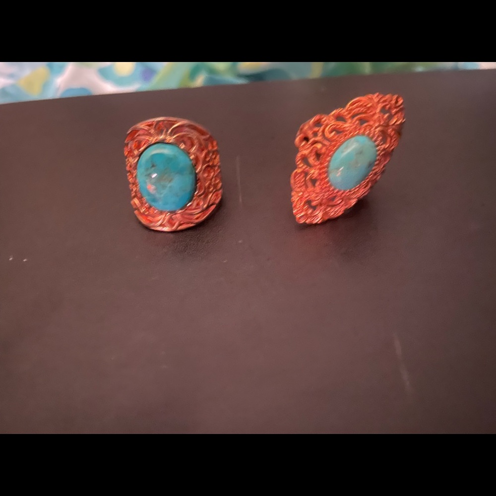 Lot of 2 copper & turquoise rings